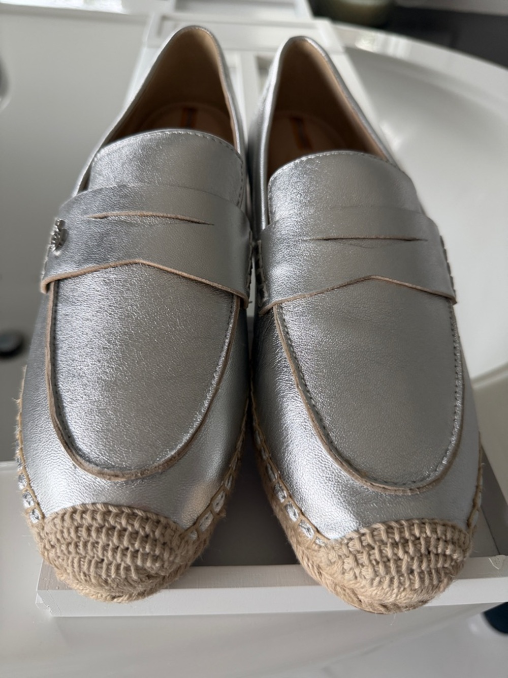 Sam Edelman Metallic Silver Espadrille Penny Loafers